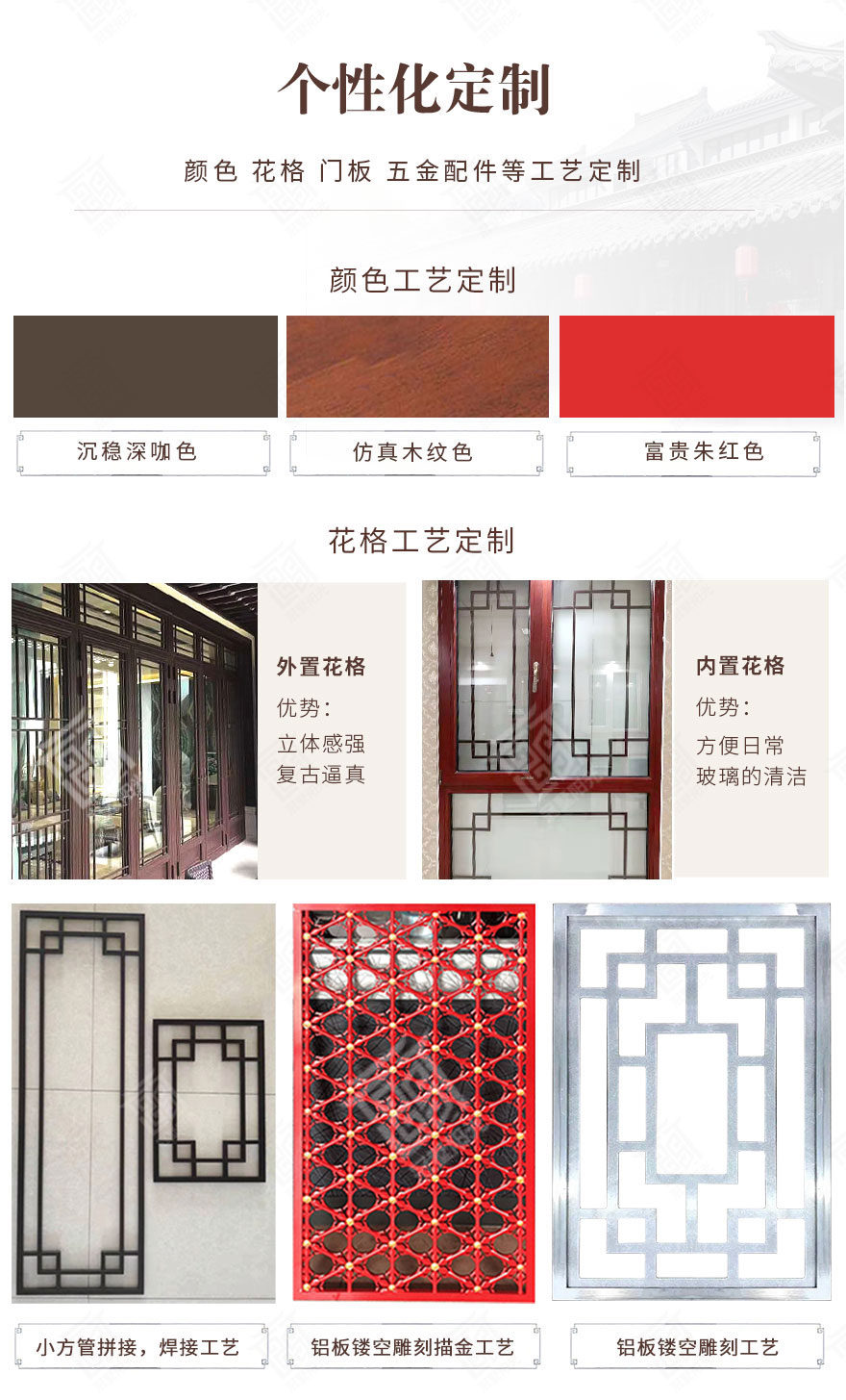 仿古建筑用仿古建筑门窗来加持才能展现整个建筑的韵味，仿古建筑门窗切不要选择普通铝合金门窗，尤其是推拉窗，太过草率，  与整个古建气质相突兀。长沙仿古建筑门窗定做哪家好？.jpg